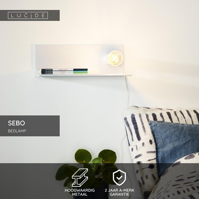 Lucide SEBO - Bedlamp / Wandlamp - 1xE27 - Wit
